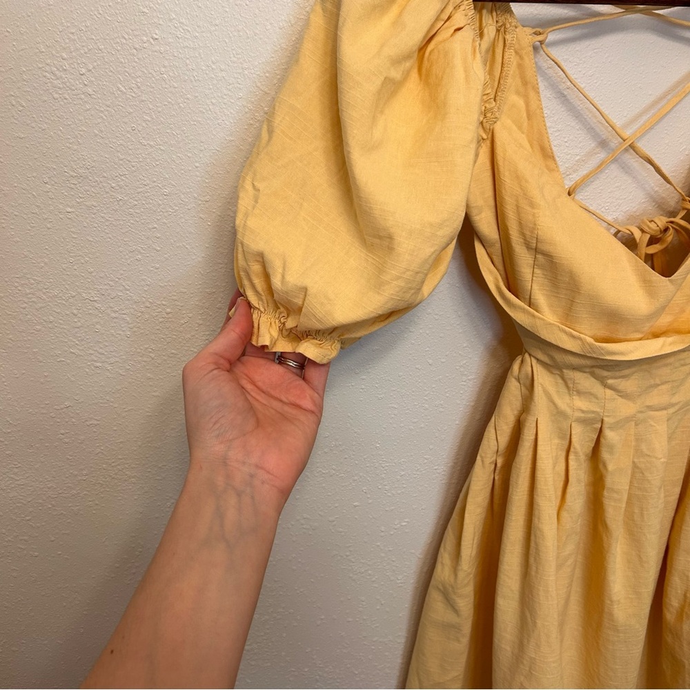 Mable Yellow Strappy Open Back Puff Sleeve Mini Dress - Picture 7 of 12